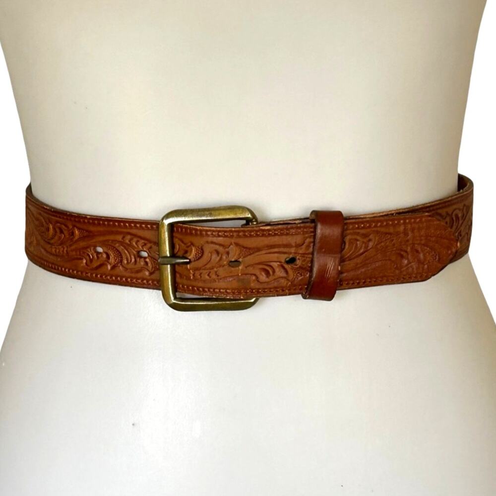 1970s Tooled Western Leather Belt